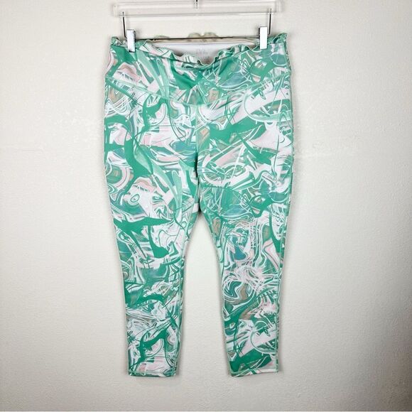 IVL Collective Green Swirl Lettuce Hem Leggings Size 14 - Picture 1 of 6